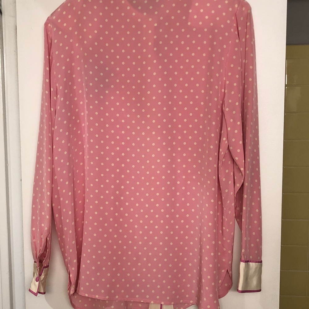 Bob Mackie Pink Polka Dot Embroidered Silk Blouse - Picture 13 of 15